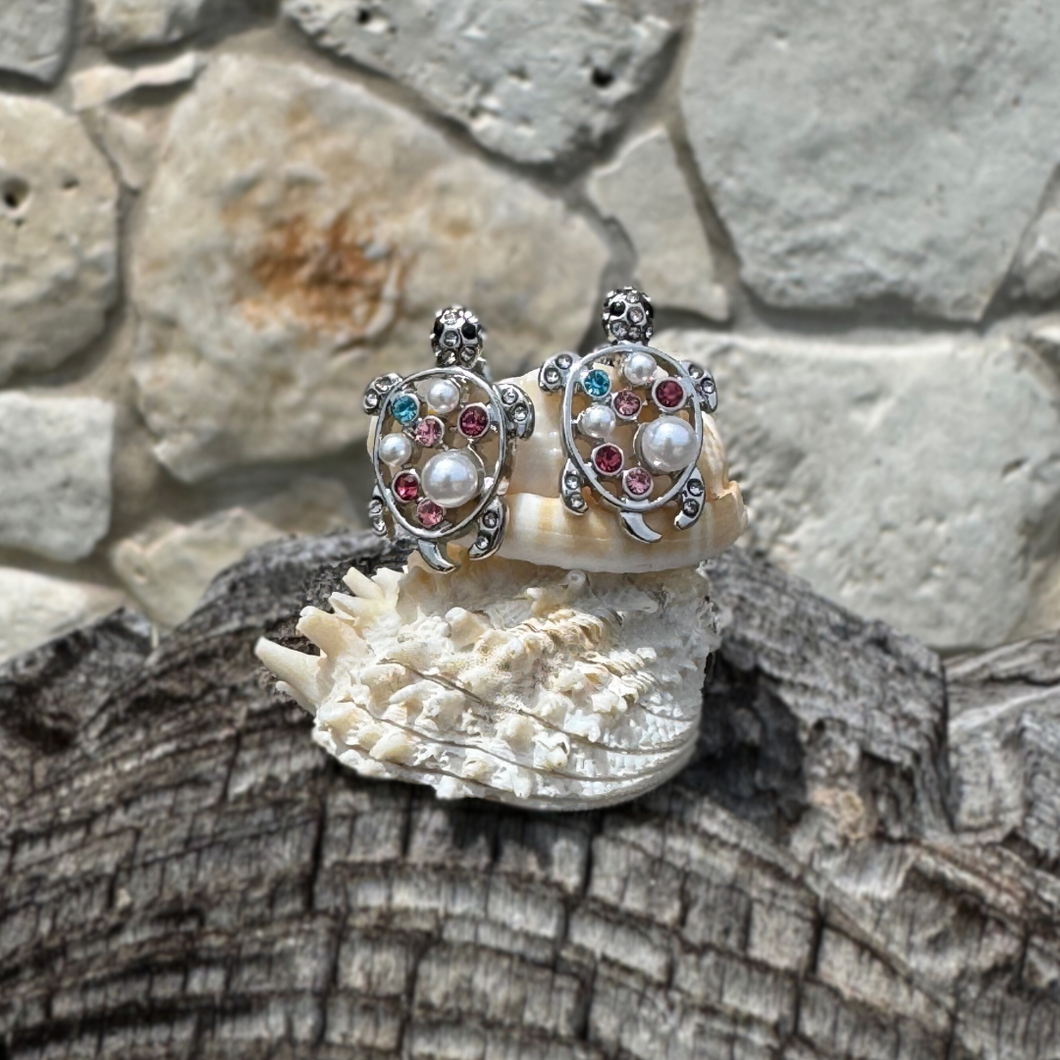 Rhinestone Colored Turtle Earrings
