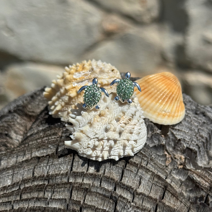 Mint Crystal Turtle Earrings