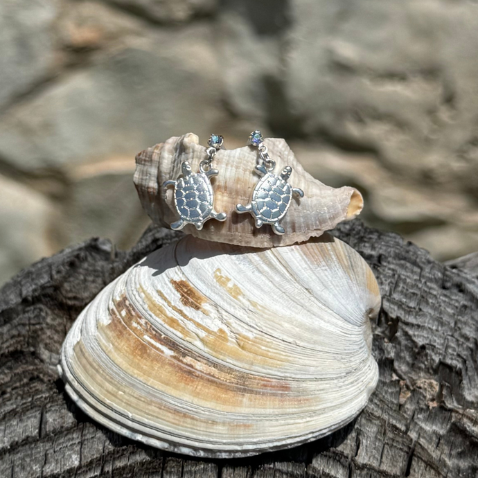 Silver Turtle Drop Earrings