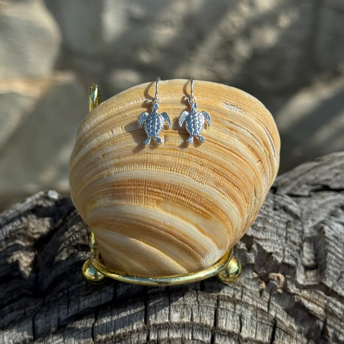 Sterling Silver Turtle Drop Earrings
