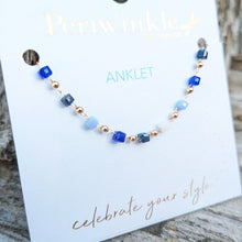 Load image into Gallery viewer, Blue &amp; Black Square Bead Gold Anklet