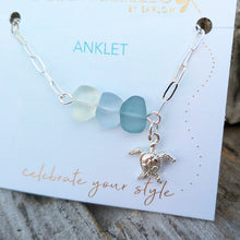 Load image into Gallery viewer, Silver 3 stones &amp; sea turtle Anklet