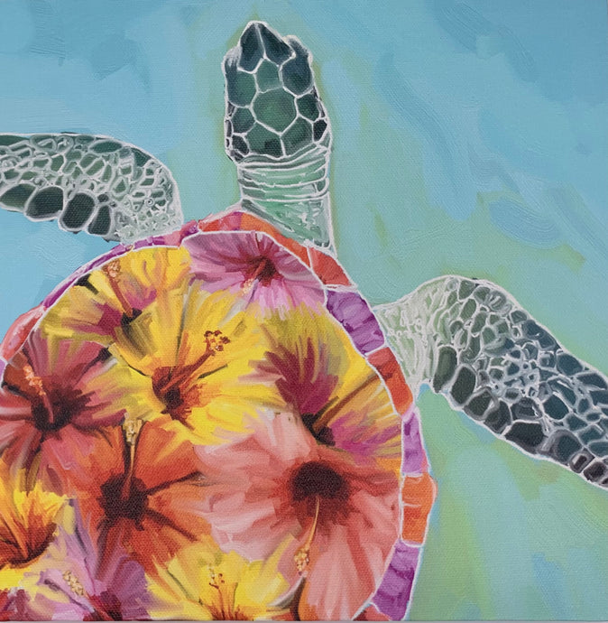 Hibiscus Sea Turtle Canvas Print