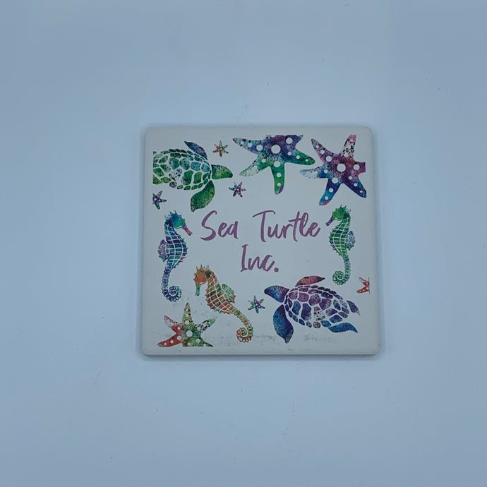 Colorful Sea Turtle - Single Stone Coaster